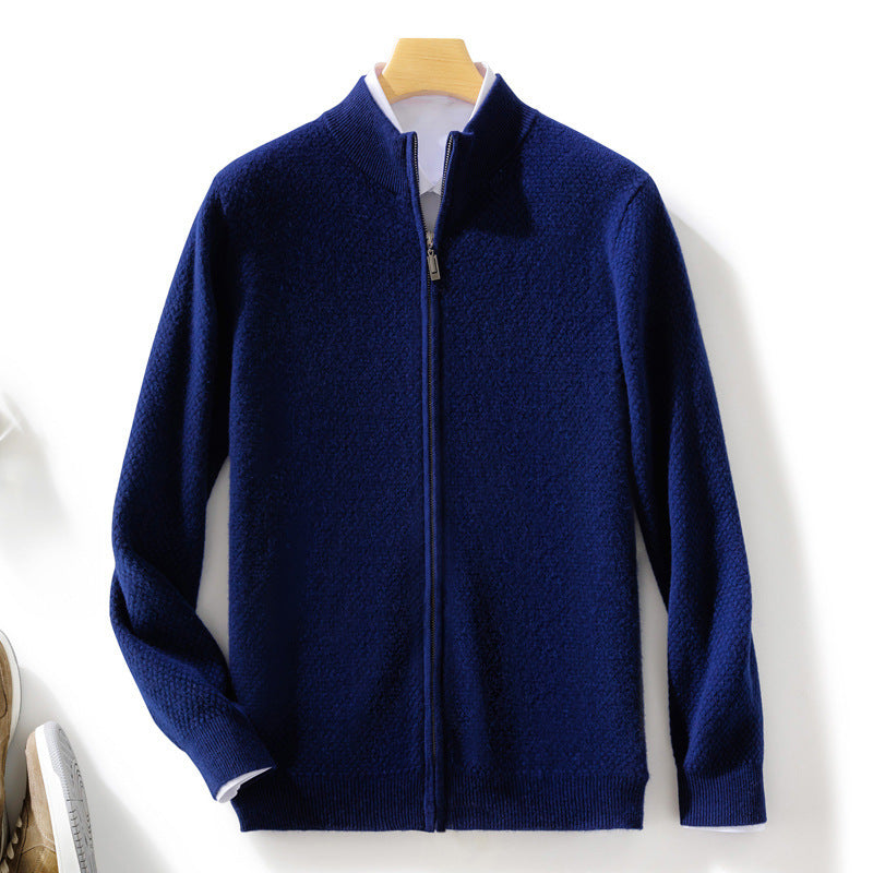 Herren Feiner Struktur-Strickjacke mit Stehkragen und durchgehendem Reißverschluss Nord Taschen