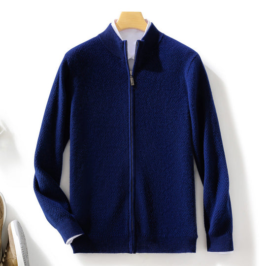 Herren Feiner Struktur-Strickjacke mit Stehkragen und durchgehendem Reißverschluss Nord Taschen
