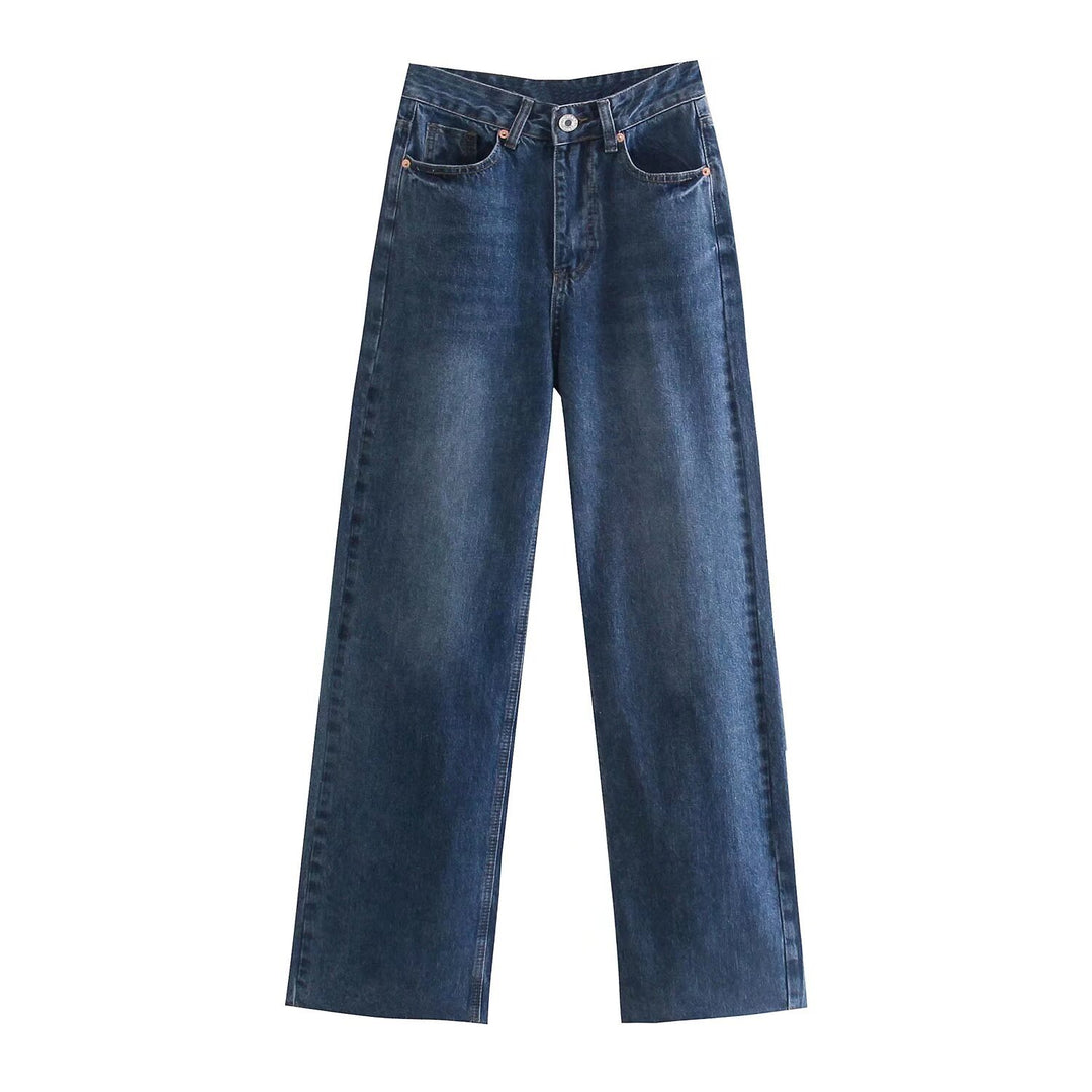 Damen Hochtaillierte weit geschnittene Jeans mit weitem Bein, hoher Taille und rohem Saum Nord Taschen