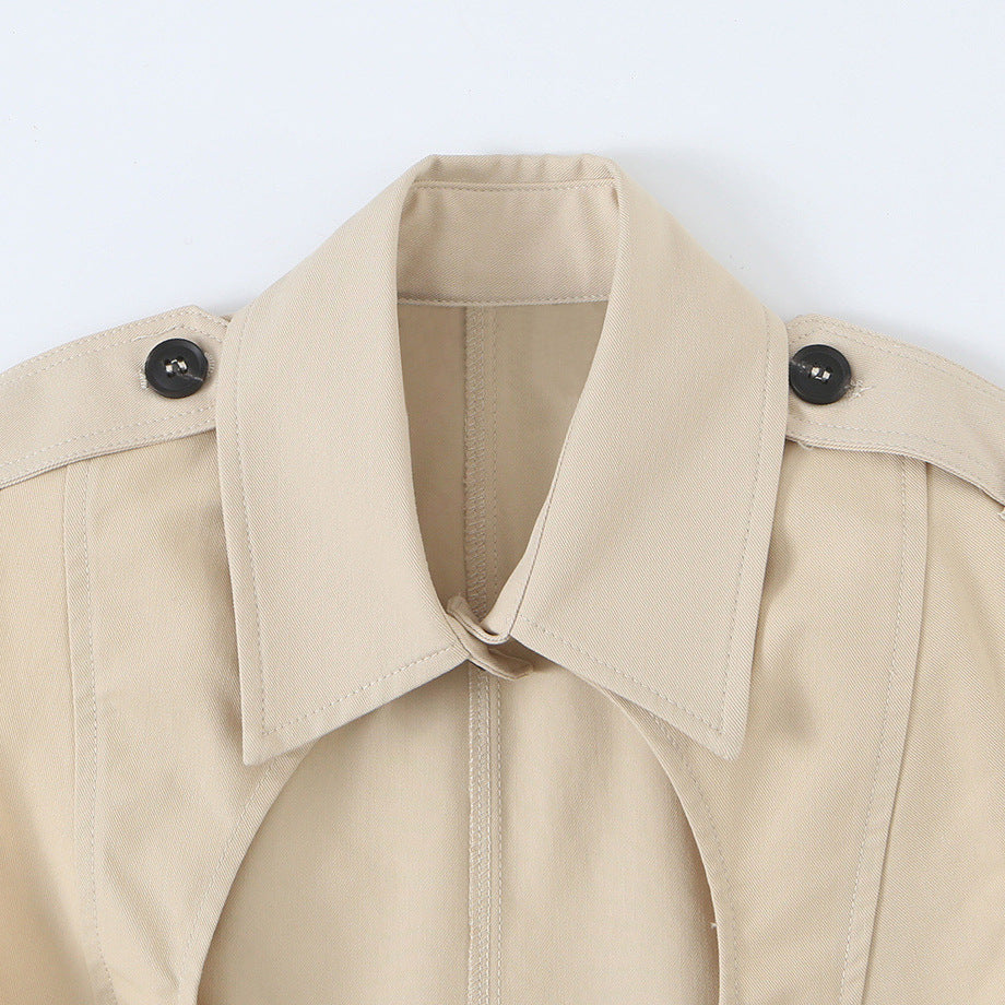 Damen Ärmellose taillierte Trench-Weste mit Cut-Out, Schulterklappen und Pattentaschen Nord Taschen