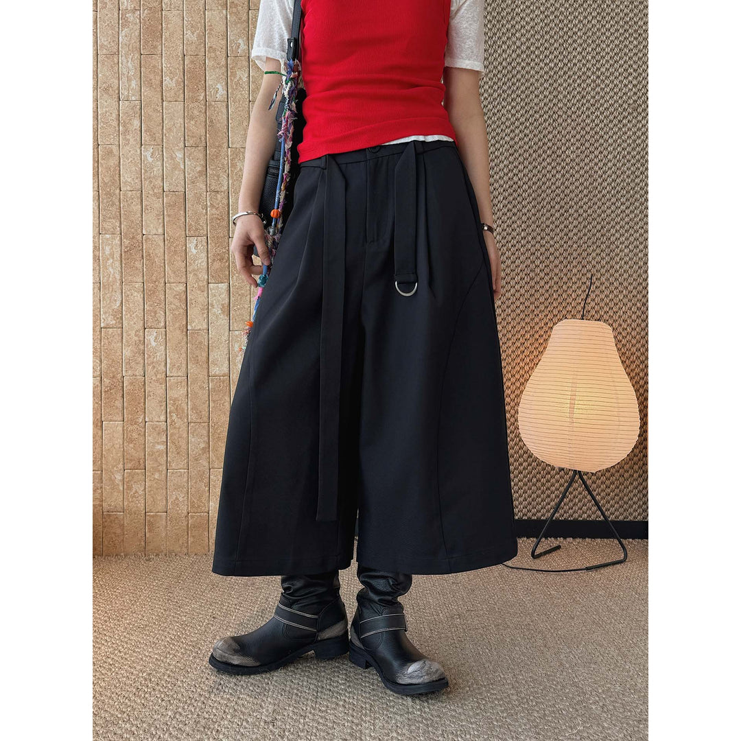 Damen Weite High‑Waist Bundfalten-Culotte mit D‑Ring-Bindegürtel Nord Taschen