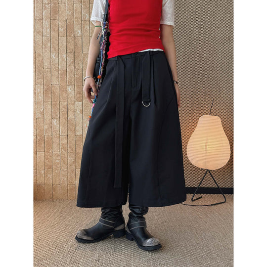 Damen Weite High‑Waist Bundfalten-Culotte mit D‑Ring-Bindegürtel Nord Taschen