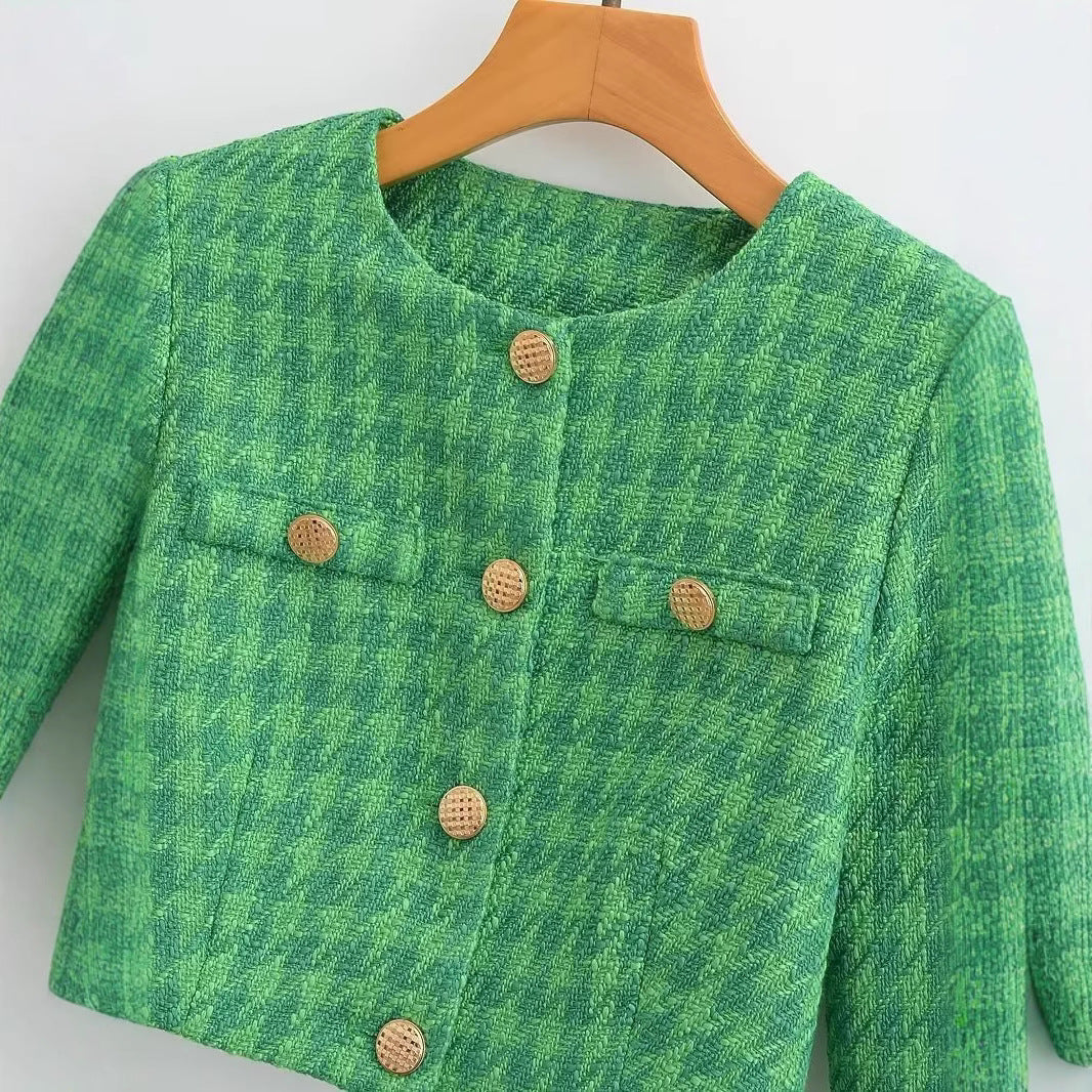 Damen Kurzblazer aus Bouclé-Tweed mit kastiger Cropped‑Silhouette und kragenlosem Design Nord Taschen