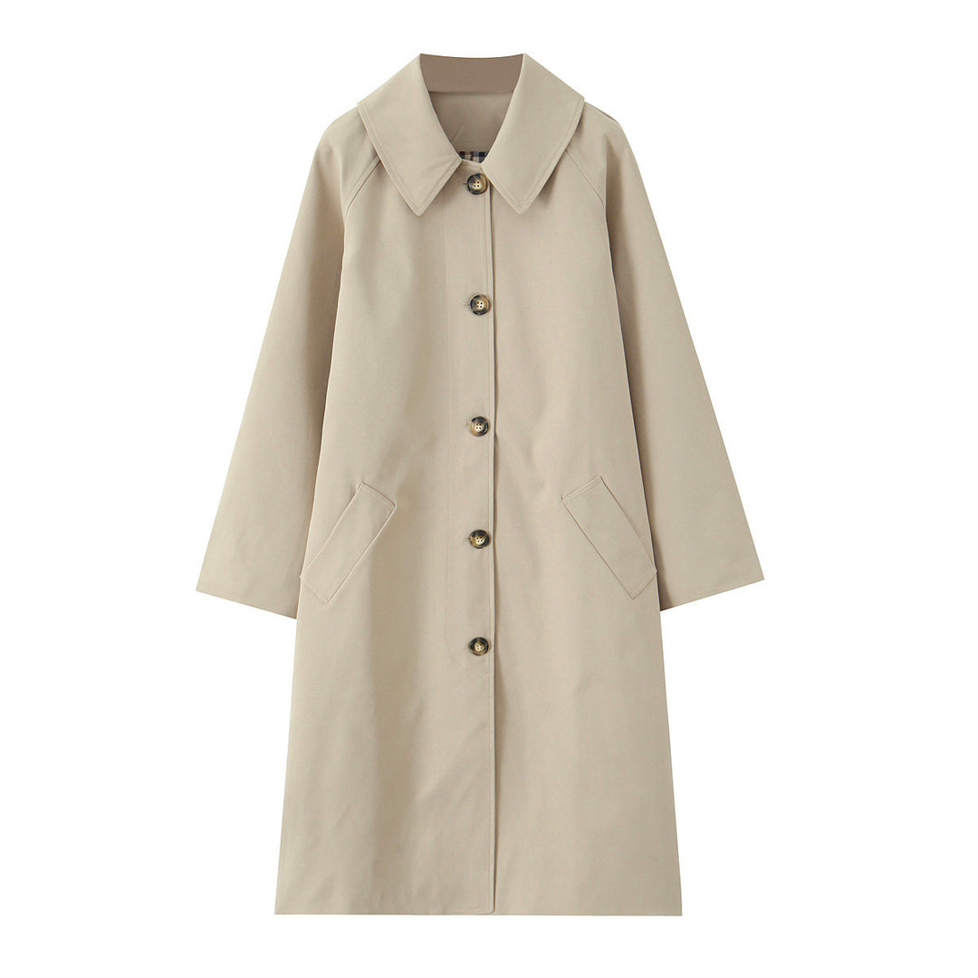Damen Langer minimalistischer Trenchcoat mit weitem Kragen und gerader Silhouette Nord Taschen