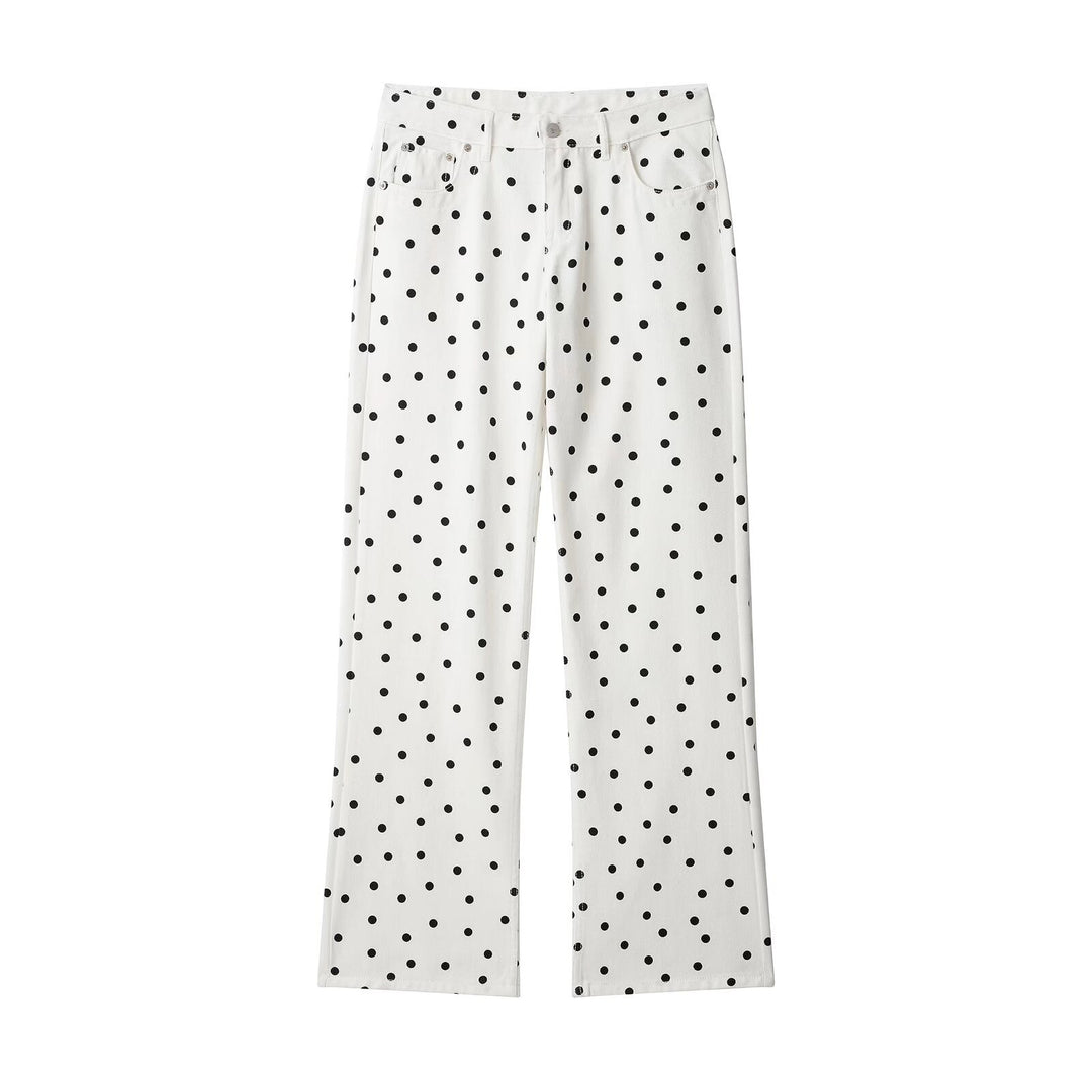 Damen Jeanshose mit weitem Bein, hohem Bund und Polka‑Dot‑Print Nord Taschen