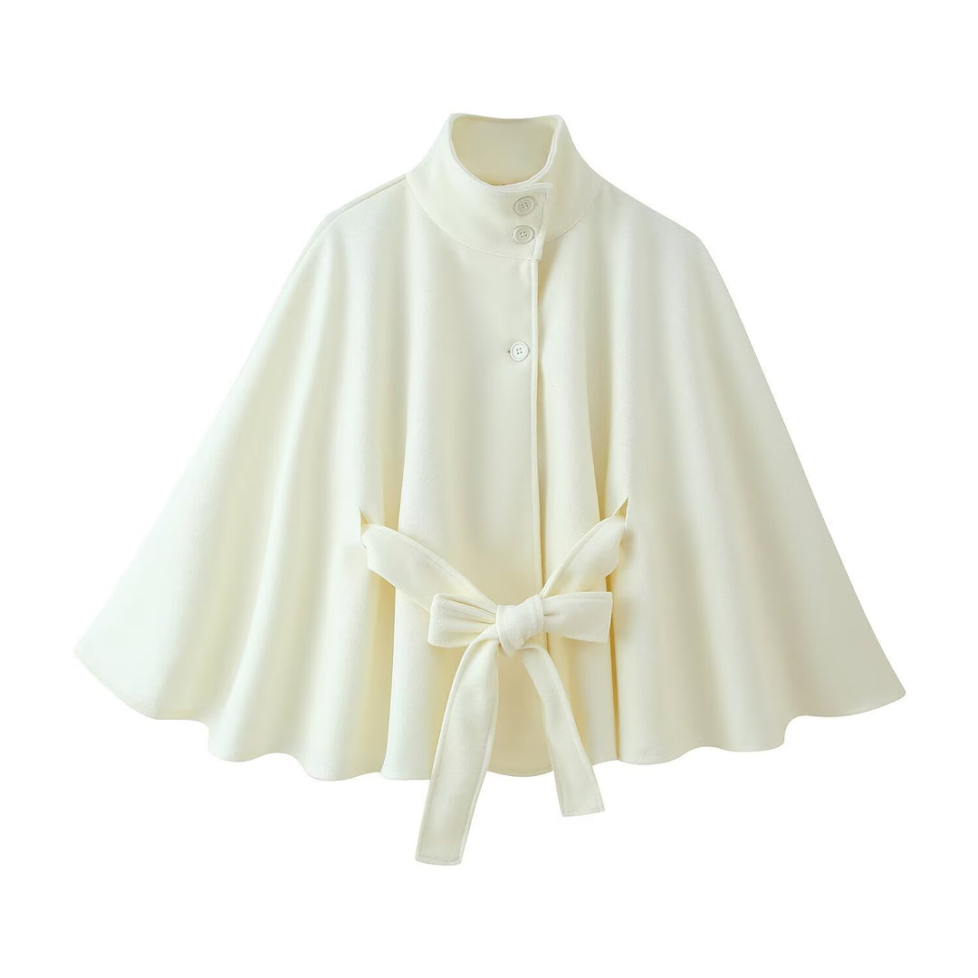 Damen 2900+ eleganter kurzer Cape‑Umhang mit Stehkragen, Knopfleiste und Taillenband Nord Taschen