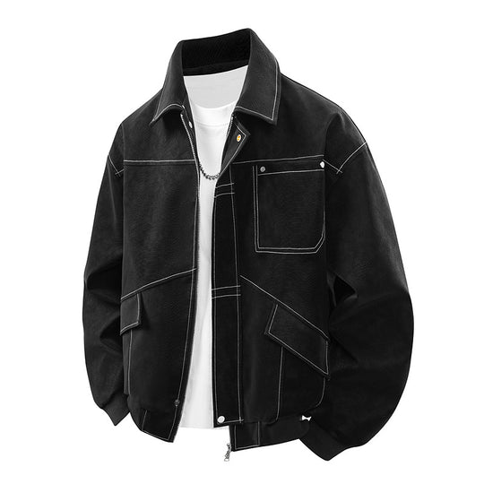 Herren Boxige Utility-Bomberjacke mit aufgesetzten Pattentaschen, verdecktem Zwei-Wege-Reißverschluss & strukturierter Canvas-Optik Nord Taschen