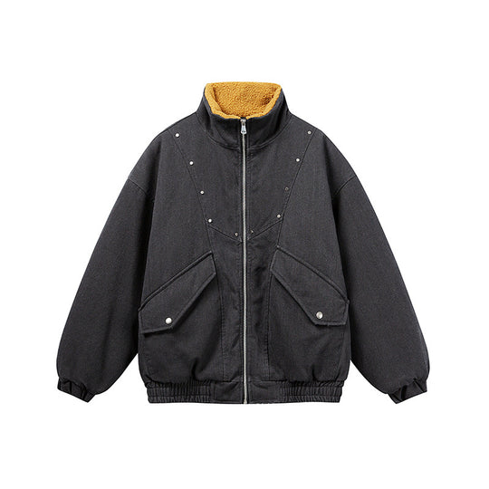 Unisex Boxy-Denimblouson mit kontrastierendem Teddyfutter und großen Pattentaschen Nord Taschen