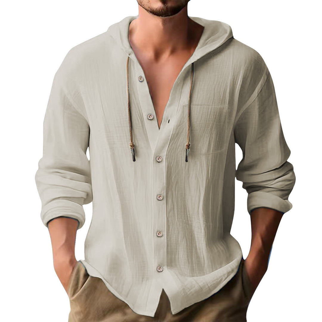 Herren lässiges Kapuzenshirt mit Knopfleiste und praktischen Taschen