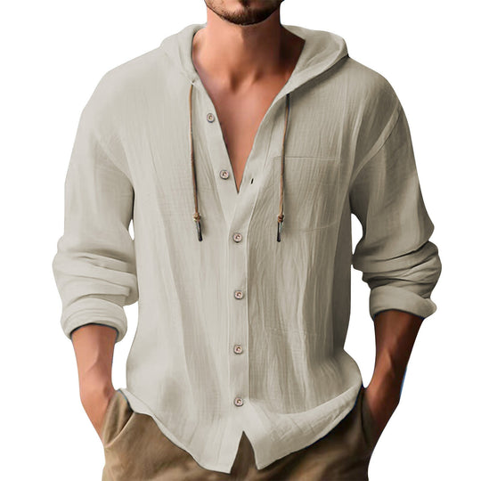 Herren lässiges Kapuzenshirt mit Knopfleiste und praktischen Taschen