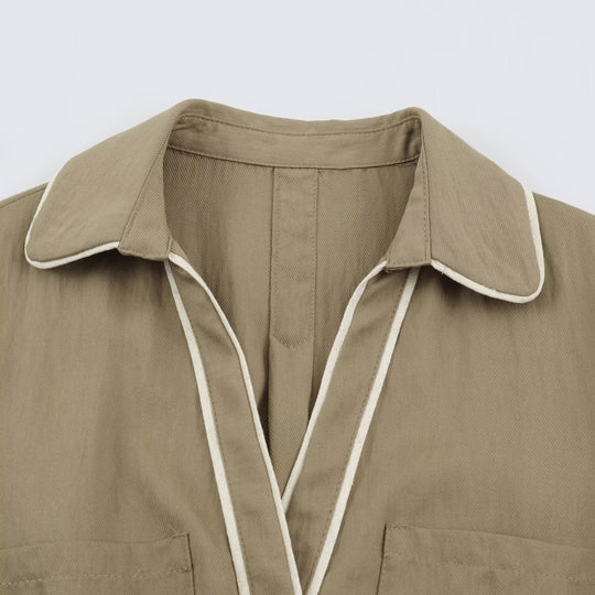 Damen Hemdblusenkleid mit Kontrastpaspel und Taillengürtel Nord Taschen