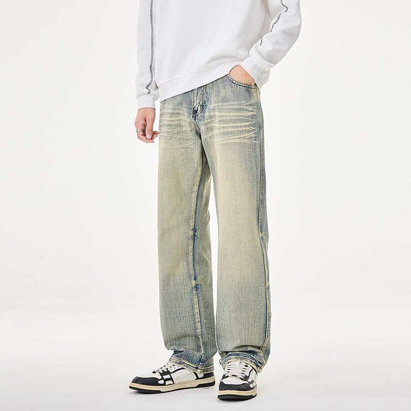 Herren Weit geschnittene Vintage-Denim-Jeans mit low-rise, Whisker‑Effekt und relaxed Bein Nord Taschen