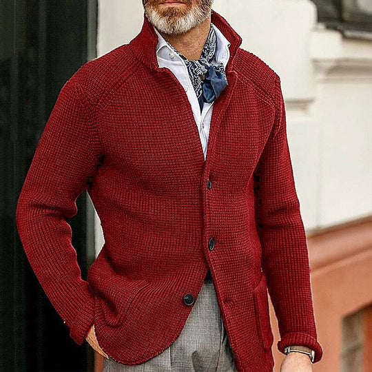 Herren Waffelstruktur-Cardigan-Blazer mit Stehkragen und aufgesetzten Taschen Nord Taschen