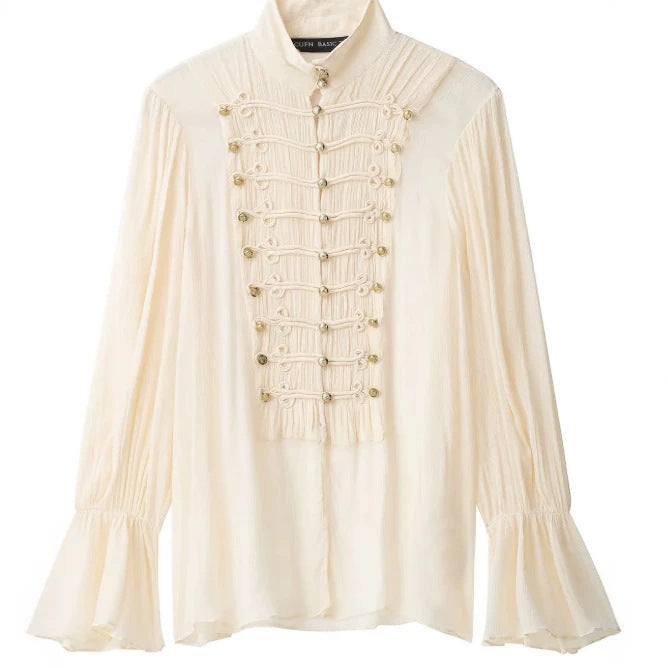 Damen Bluse im Military‑Plastron‑Look mit Stehkragen und Plisséeärmeln Nord Taschen