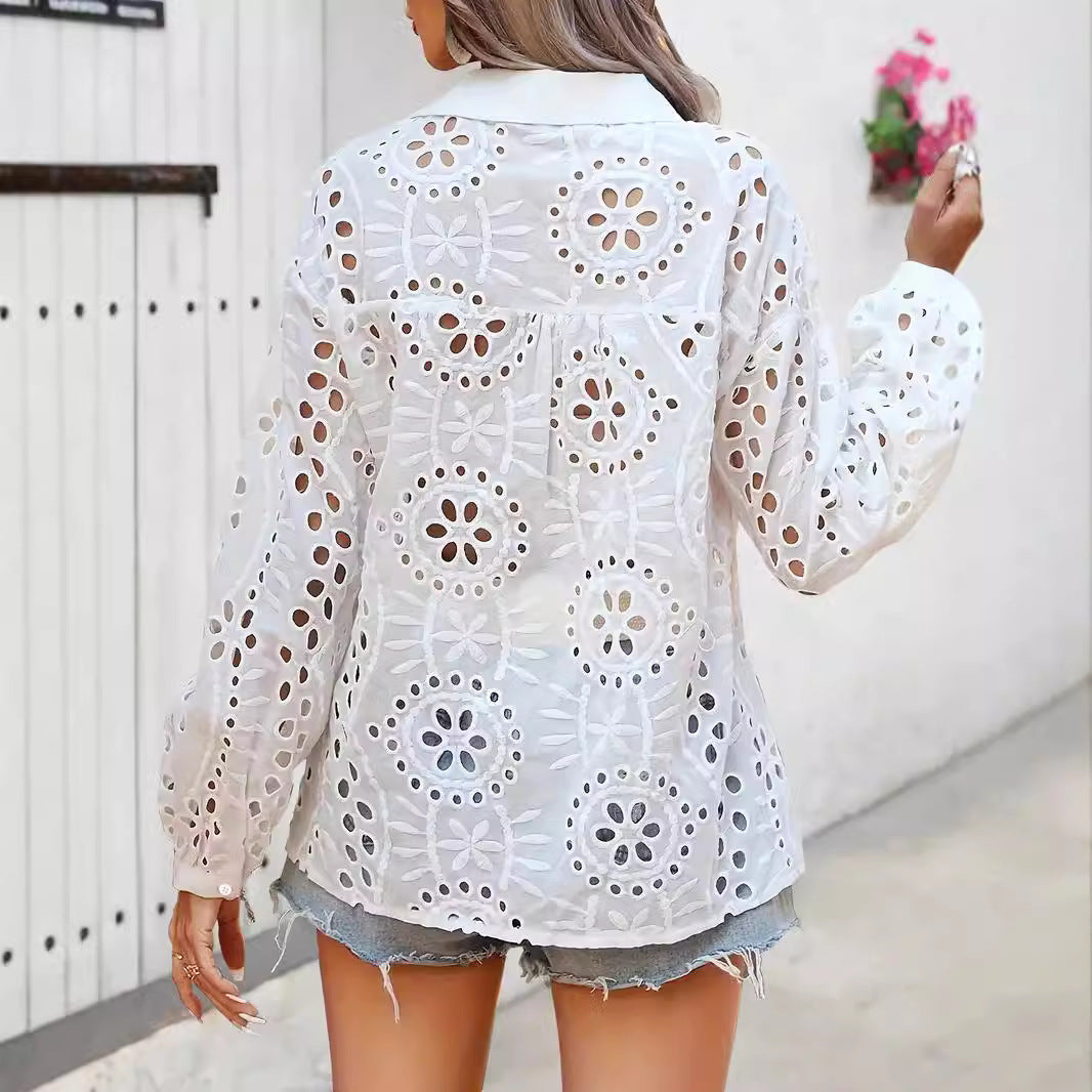 Damen Elegante Bluse mit Spitzenmuster