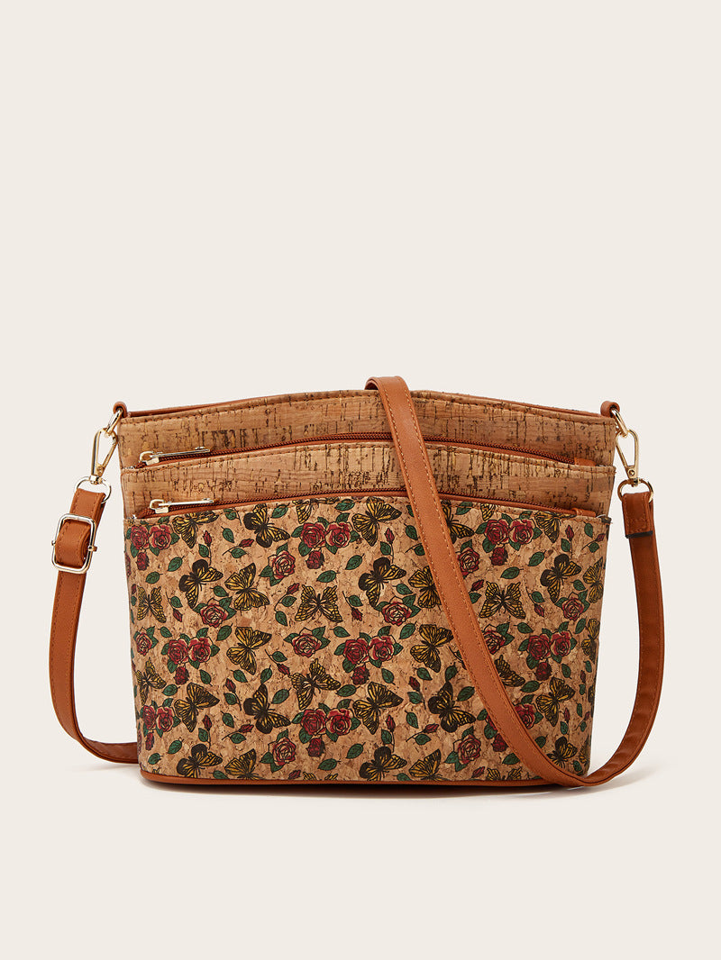 Damen Umhängetasche aus hochwertigem Kork mit floralen Mustern und praktischem Innendesign Nord Taschen