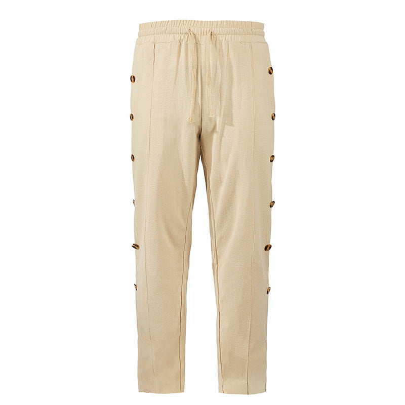 Herren Relaxed-Fit Freizeithose mit seitlichen Zierknopfleisten, elastischem Bund und Kordelzug Nord Taschen