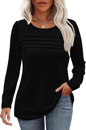 Damen Feines Langarmshirt mit Rundhalsausschnitt, dekorativen Kellerfalten und leicht taillierter A‑Linie Nord Taschen