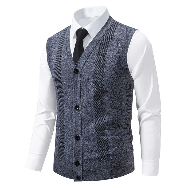 Herren Taillierte Feinstrick‑Weste mit V‑Ausschnitt, Knopfleiste und Eingrifftaschen Nord Taschen