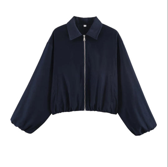 Damen Gekürzte Bomberjacke im Harrington‑Stil mit Ballonärmeln und elastischem Saum Nord Taschen