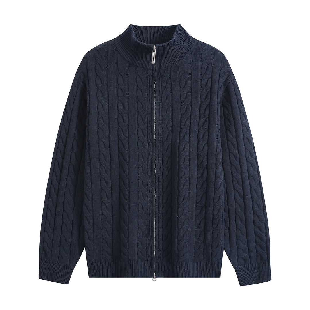 Herren Grobgestrickter Reißverschluss-Cardigan mit Zopfmuster, Stehkragen und Oversize-Schnitt Nord Taschen