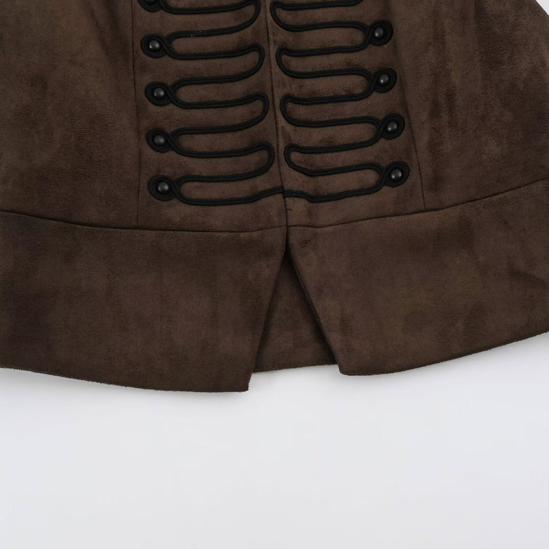Damen Taillierte Weste mit Marschall‑Verzierung und Stehkragen Nord Taschen