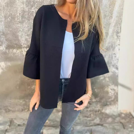 Damen Kurzjacke aus Strukturstrick mit 3/4 Ballonärmeln Nord Taschen