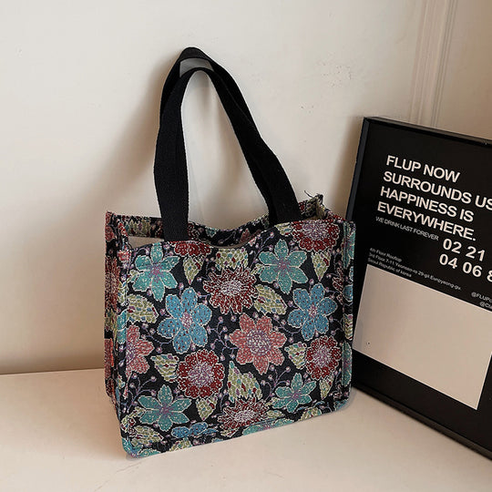Damen Jute-Tragetasche mit floralem Design und praktischen Griffen Nord Taschen