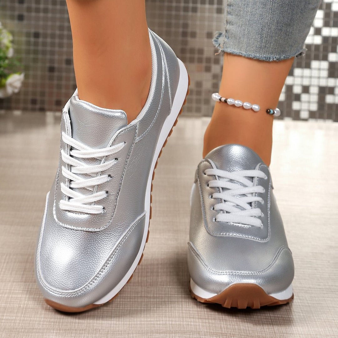 Damen  leichte Schnür-Sneaker aus Kunstleder mit gepolstertem Komfortfußbett und profilierter Gummisohle Nord Taschen