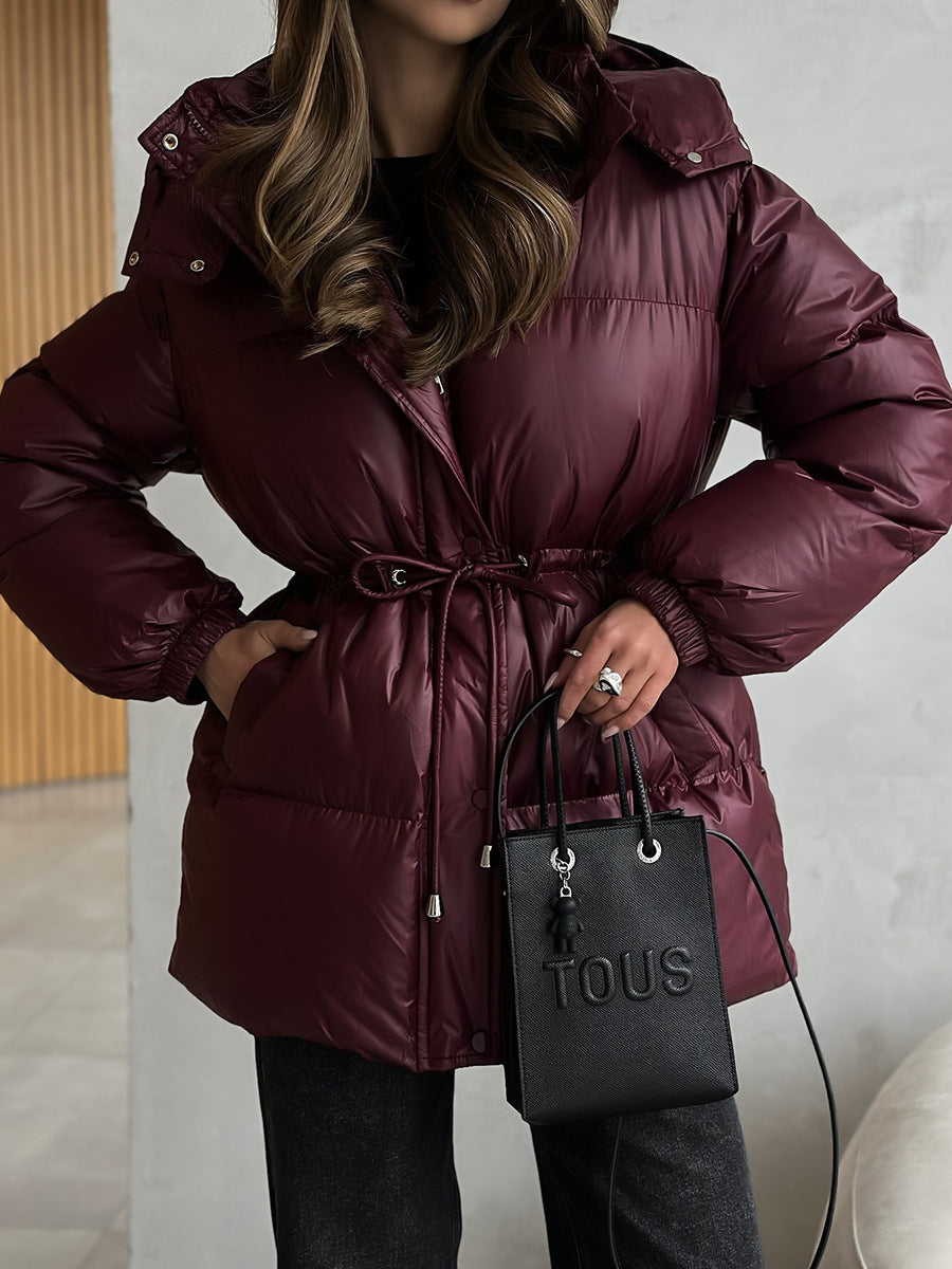 Damen Steppdaunenjacke mit tailliertem Kordelzug und Kapuze Nord Taschen