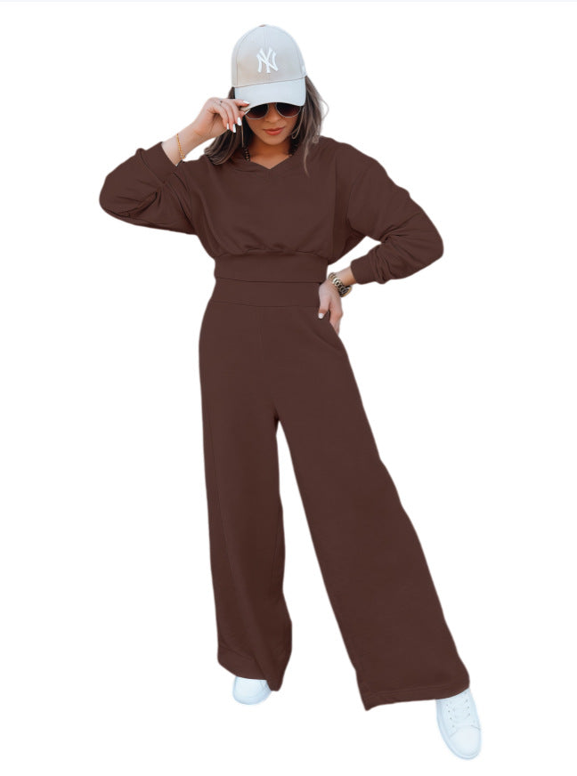 Damen Loungewear-Set mit Cropped V‑Ausschnitt-Pullover und hochtaillierter Palazzohose Nord Taschen