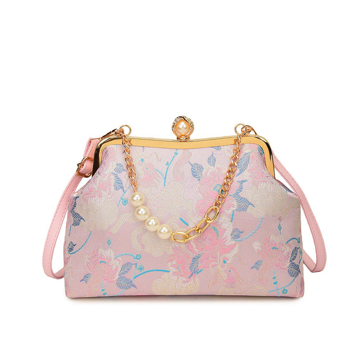 Damen elegante Clutch-Tasche mit floralem Motiv und exklusiver Kettenverzierung Nord Taschen