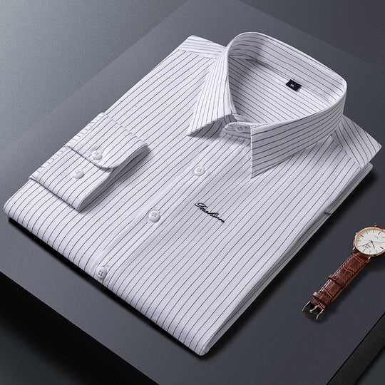 Herren Klassisches gestreiftes Business‑Hemd aus Baumwollmix mit Kentkragen und Brustlogo Nord Taschen
