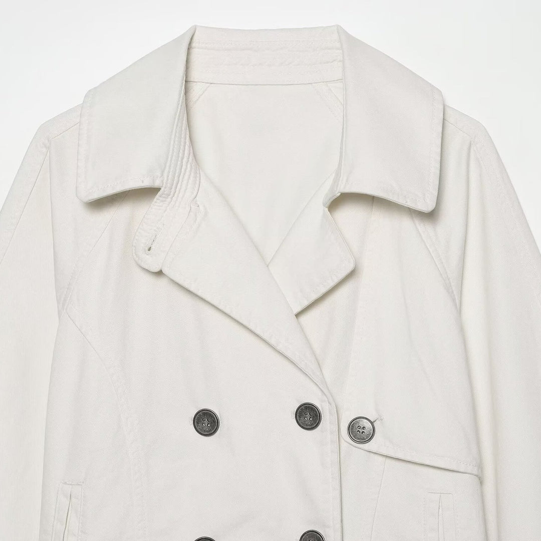 Damen Kurze Doppelreihige Cape‑Trenchjacke mit überschnittener Schulter und verstellbaren Ärmelriegeln Nord Taschen