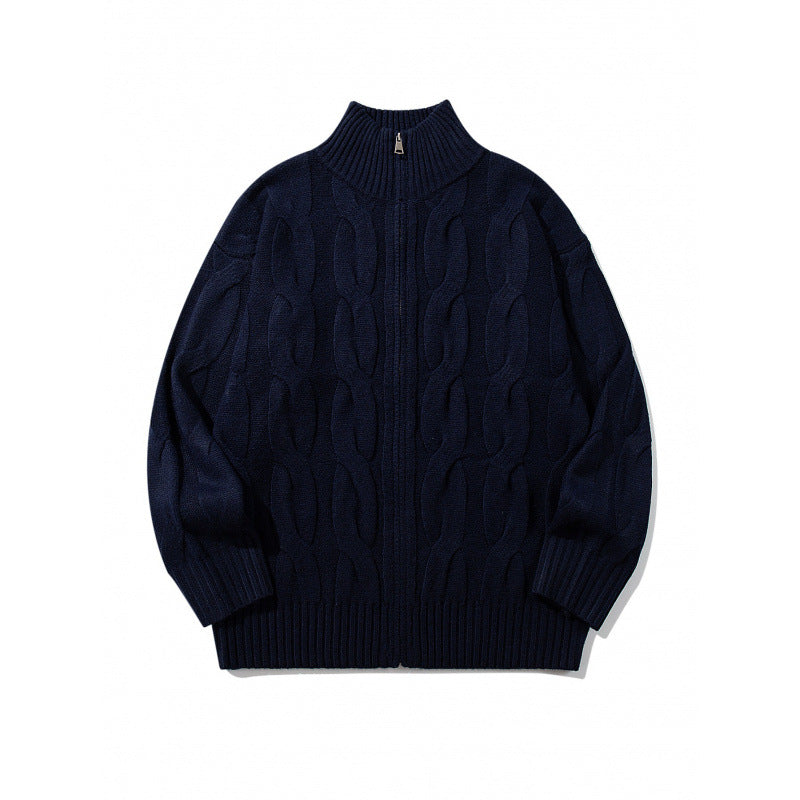 Unisex Grobgestrickter Reißverschluss-Cardigan mit Zopfmuster und hohem Rippkragen Nord Taschen