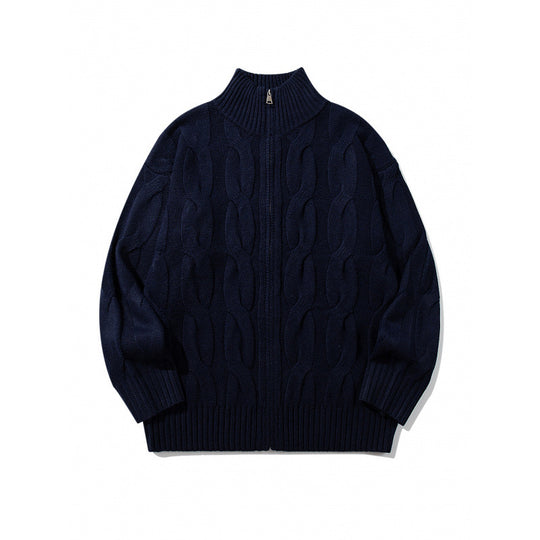 Unisex Grobgestrickter Reißverschluss-Cardigan mit Zopfmuster und hohem Rippkragen Nord Taschen