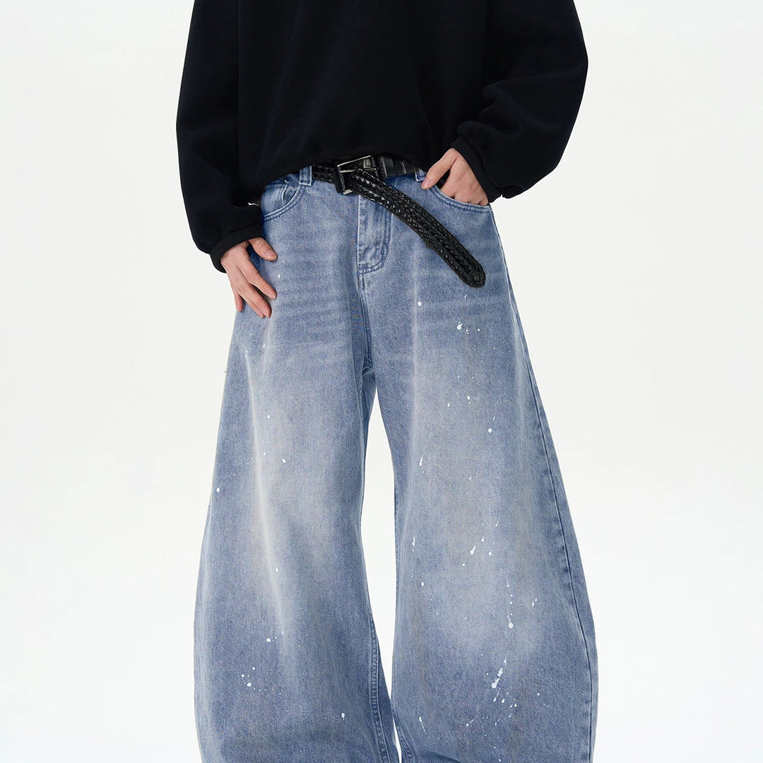 Herren Extraweite Paint‑Effekt Baggy‑Jeans mit tiefem Schritt und Used‑Wash Nord Taschen