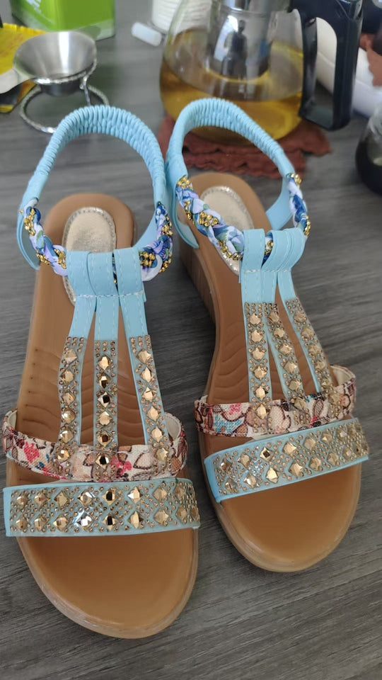 Damen Elegante Sandalen mit modischen Glitzer- und Blumenapplikationen