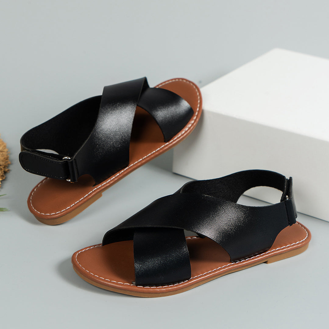 Damen  leichte Leder Sandalen mit gekreuzten Riemen und gepolsterter Laufsohle Nord Taschen
