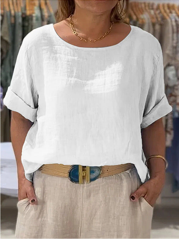 Damen Leichte Leinenbluse mit umgeschlagenen Ärmeln Nord Taschen