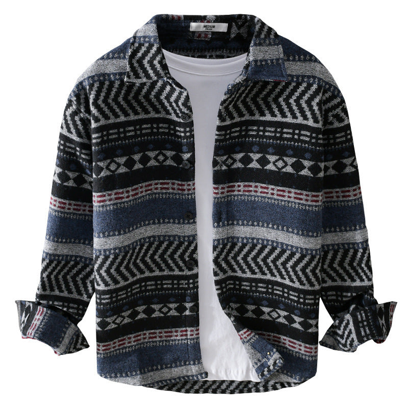 Herren Gestricktes Hemd-Overshirt im geometrischen Muster Nord Taschen