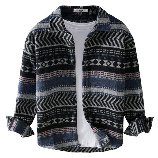 Herren Gestricktes Hemd-Overshirt im geometrischen Muster Nord Taschen