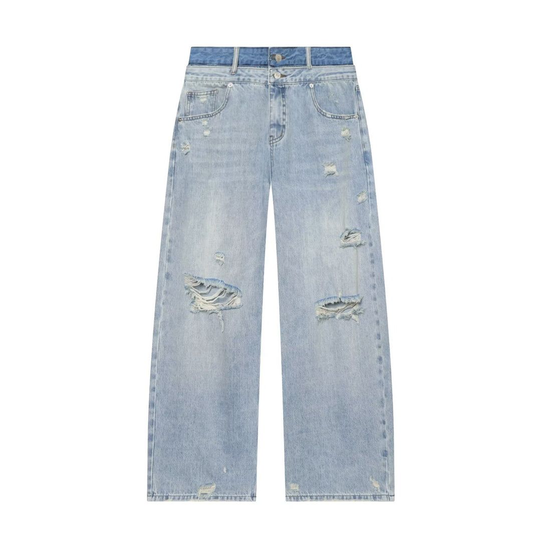 Damen Hochtaillierte Jeans mit weitem Bein und Destroyed-Optik Nord Taschen