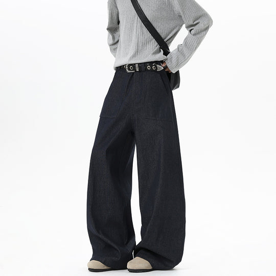 Damen Weite High Waist Denimhose mit extra weitem Bein und aufgesetzten Vordertaschen Nord Taschen