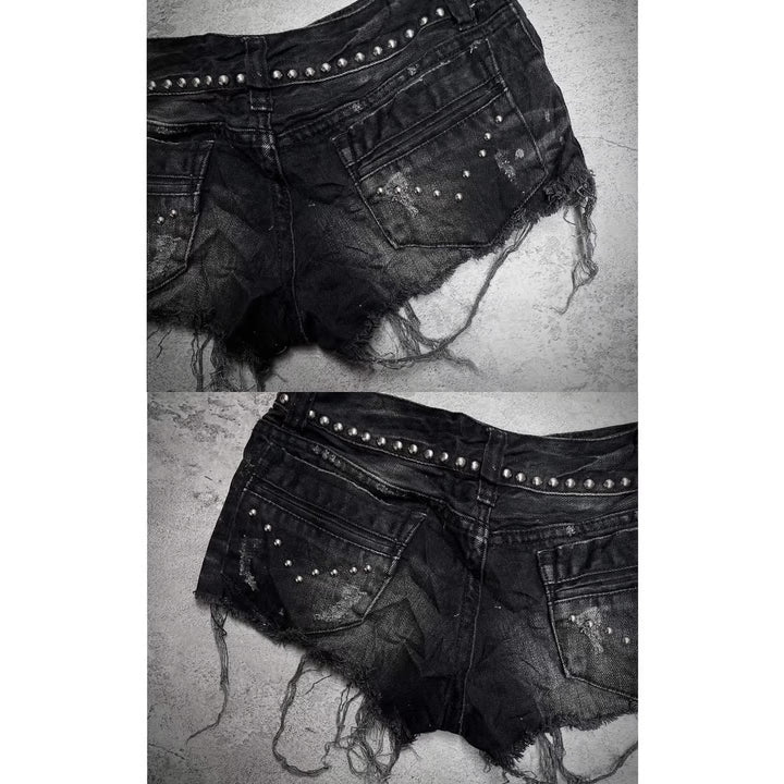 Damen Modische Destroyed Denim-Shorts mit Nieten
