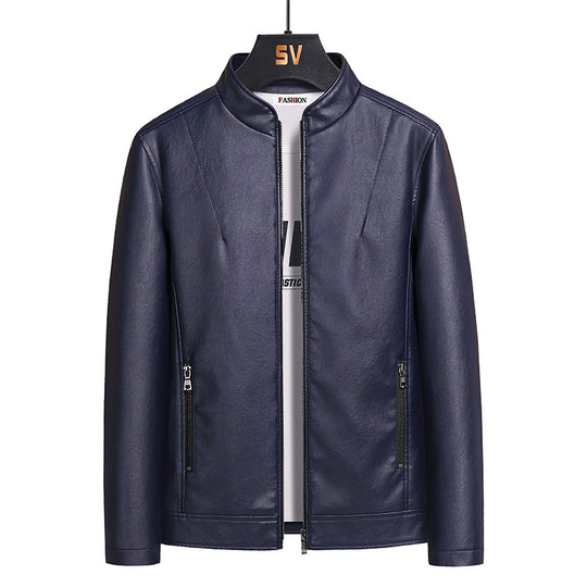 Herren Schlanker Kunstleder‑Blouson im Urban‑Moto‑Minimalstil mit Stehkragen und verdecktem Reißverschluss Nord Taschen