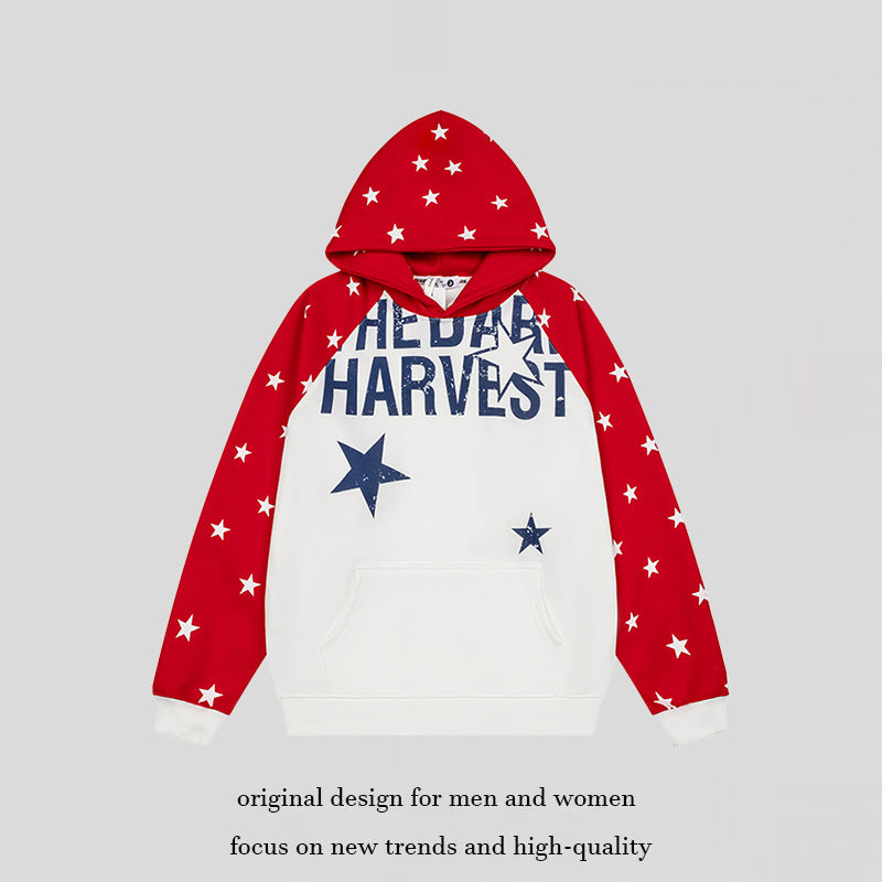 Damen Kapuzenpullover im Raglanstyle mit Sternen‑Allover, Kängurutasche und Vintage‑Print Nord Taschen