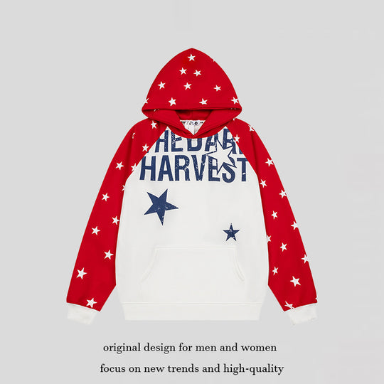 Damen Kapuzenpullover im Raglanstyle mit Sternen‑Allover, Kängurutasche und Vintage‑Print Nord Taschen