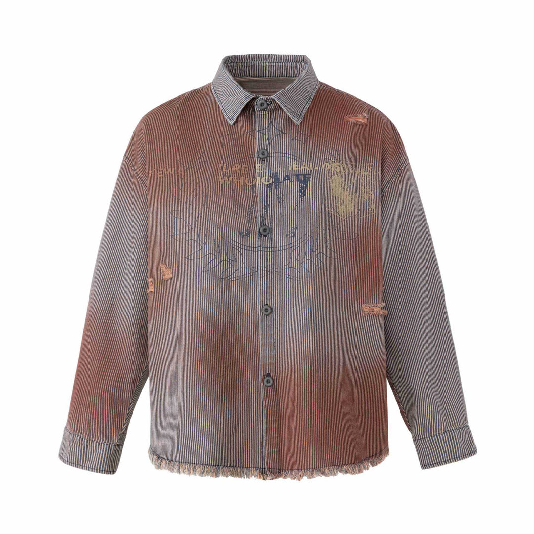 Damen Overshirt-Jacke aus gestreiftem Denim mit Fransen und Used-Details Nord Taschen