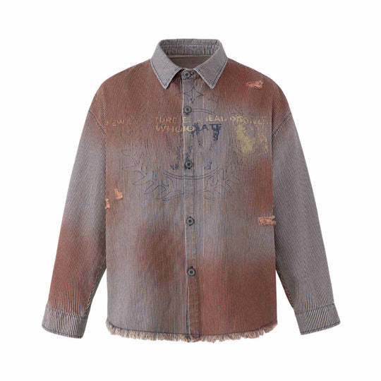 Damen Overshirt-Jacke aus gestreiftem Denim mit Fransen und Used-Details Nord Taschen
